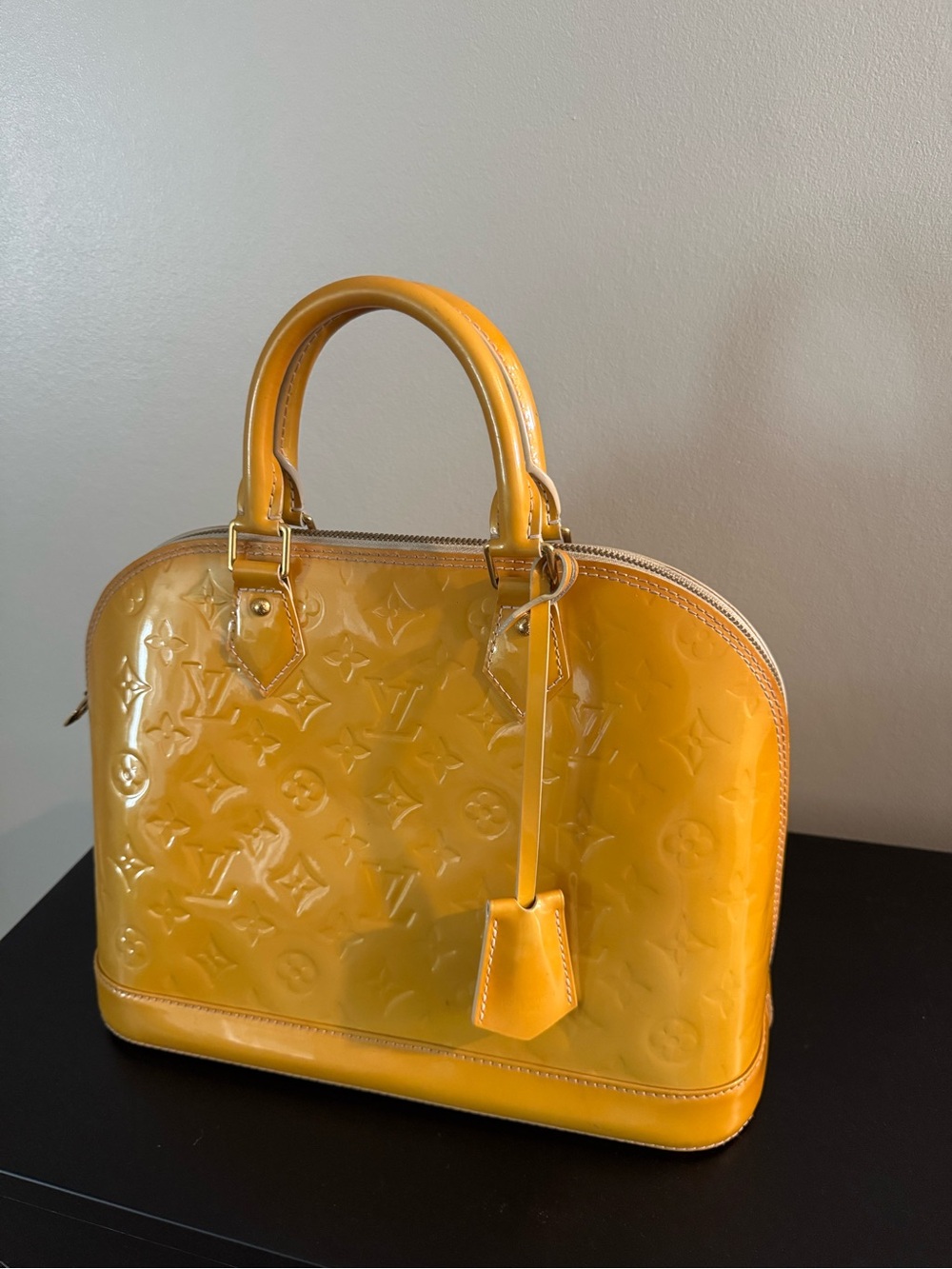 Louis Vuitton Yellow Vernis Alma Tote